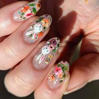 24pcs Almond False Nail With Flower Pattern Glossy Finish Stick on Nail Manicure for Fashionable Women and Teens