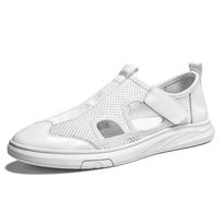 Lengvi vyriški sandalai, dėvimi, neslystantys, dezodoruojantys, Baotou paplūdimio, iš natūralios odos, kasdieniai sandalai, jaunimo, naujausios tendencijos, kasdieniai plokščiapadžiai 37 balta