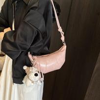 Niche Design Trend Simple Solid Color Horn Bag Women'S Versatile Commuter Shoulder Messenger Bag no pendant rožinė