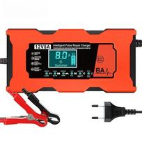 Smart 12V 8A Car Battery Charger Pulse Repair Quick Charge for Auto Moto AGM GEL WET Lead Acid LiFePO4 Battery Charging EU Plug oranžinė