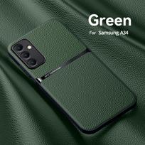 For Samsung Galaxy A34 5G Case Leather Magnetic Holder Phone Case For Samsung A34 5G A 34 SM-A346B With Metal Plate Back Cover For Galaxy A34 5G žalia