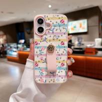 Pearl Heart Rose Ring Holder Wrist Strap Colorful TPU iPhone Case for iPhone 16 15 14 Pro 13 12 11 Max Plus Protective Cover For iPhone 16 Plus