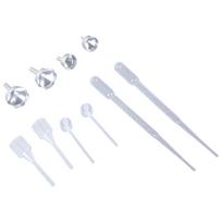 10 vnt. mini metalinių piltuvėlių ir plastikinių lašintuvų rinkinys eteriniams aliejams, kvepalams, kosmetikai, rankdarbiams ir virtuvės reikmėms A white