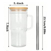 750ML Glass Cup Wooden Lid Bubble Tea Cold Drinking Coffee Wine Juice Milk Transparent Straw Car Mug Cup Drinkware Water Bottle 750ml white