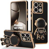 Case for Xiaomi 14T Pro, Soft Silicone with Adjustable 3D Astronaut Stand - Black