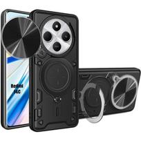Case for Xiaomi Redmi 14C with Metal Ring Stand Camera Protection Black