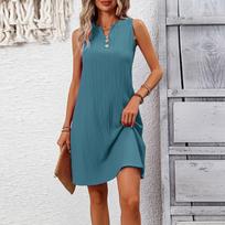 Ladies Elegant V-neck Sleeveless Vest Dress Pleated Slim A-line Skirt L mėlyna