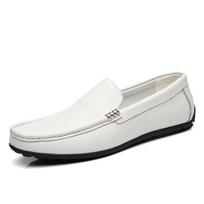 Fashion Lightweight Men Genuine Lleather Casual Shoes Lazy Shoes Male Breathable Slip-on Mens Driving Shoes Loafers Moccasins 38 balta