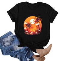 Women's Hawaiian Floral Print Short Sleeve T-Shirt Top L juoda