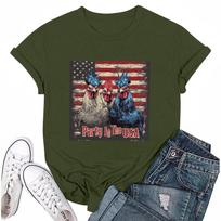 Women's Round Neck Casual Independence Day Printed Short Sleeve T-Shirt Top L armijos žalia spalva