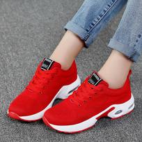 Large size women's shoes women's rocking shoes outdoor sports fashion casual fly-woven mesh breathable low-top solid color running shoes 35 raudona