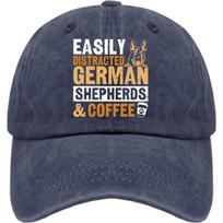 German Shepherds Easily DistractedS German Shepherds and Coffee Hat for Mens Baseball Cap Fashion Adjustable tamsiai mėlyna spalva
