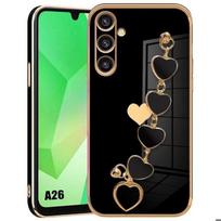 Protective Case for Samsung Galaxy A26 5G - Shockproof Soft Silicone - Black - Heart Pattern juoda
