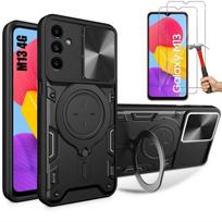 Case - BOOLING - Samsung Galaxy M13 - Black - 2 Tempered Glasses - Ring Stand juoda