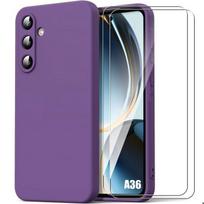 Case for Samsung Galaxy A36 5G - Slim Silicone Dark Purple + 2 Tempered Glass - BOOLING® violetinė