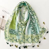 Women'S Bohemian Fringed Scarf - Vibrant Floral Print, Soft Linen Blend, Lightweight & Breathable, Perfect for Beach Vacations 180*88CM）