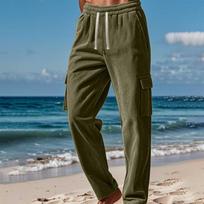 Men's Corduroy Seasonal Thin Breathable Workwear With Multiple Pockets And Loose Casual Wide-leg Pants L armijos žalia spalva