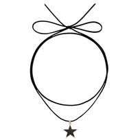 Jewelry Temperament Fleece Rope Black Imitation Fritillary Pentagram Pendant Necklace Female Pull Adjustable
