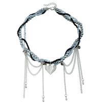 Jewelry Water Drop Tassel Love Collarbone Chain Wind Sweet Cool Trend Multi-Layer Glass Necklace gray