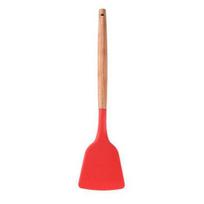 Cooking Spatula Non-deformable Anti-slip Silent Stir-Fry Heat Resistance Silicone Extended Wooden raudona