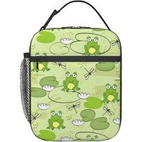 Frog and Dragonfly Lunch Bag for Men Women Tote Insulated Cooler Bags Reusable Lunch Box for College Work Office Picnic 26x21x11CM smėlis