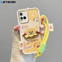 KEYSION Cartoon Cute Plush Embroidery Case for VIVO Y21 Y21S Y33S Y33T with Lanyard Silicone Shockproof Phone Cover for VIVO T1X for VIVO Y21