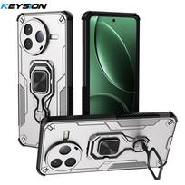 KEYSION Shockproof Armor Case for POCO F7 Pro Soft Silicone+PC Upright Metal Ring Stand Phone Cover for Xiaomi POCO F7 Ultra for POCO F7 Pro pilka spalva