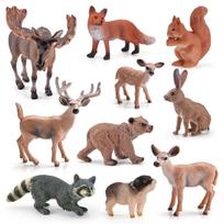 10Pcs Forest Animal Static Ornament Simulation Male Moose Raccoon White Tail Deer Brown Bear Red Fox Rabbit Model brown