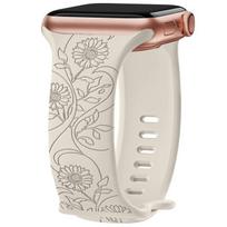 Bracelet for Apple Watch Series Ultra 1/2/3, 11 10 9 8 SE 7 6 5 4 3 2 1 42mm-44mm-45mm-46mm-49mm Silicone Sunflower Pattern White
