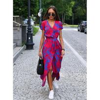 Women's Summer New V-neck Printed Lace-up Dress S raudona