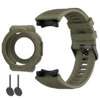 Silikoninis dirželis + laikrodžio dėklas Huami Amazfit T-Rex 2 laikrodžiui, su įrankiu, reguliuojama apyrankė ir korpuso dekoracija For Amazfit T-Rex 2 black