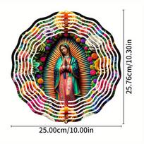Vibrant Virgin Mary Metal Windmill Garden Decor 10 Inch Dual Sided with Rotating Hook for Yard Porch Christmas Halloween Thanksgiving
