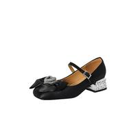 Krazing Pot Sheepskin Stain Summer Size 40 Crystal Med Heels Butterfly-knot Oriental Design Square Toe Elegant Wedding Pumps 35 juoda