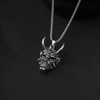 Golden Horn Silver Horn Retro Necklace Men's and Women's Trend Ghost Mask Pendant Hip Hop Personality Cool Domineering Necklace