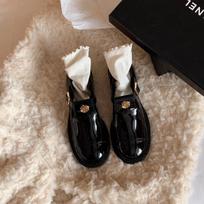 Cowhide version~ Miss Bird~ Temperament camellia round head buckle with Mary Jane single shoes leather shoes women 35