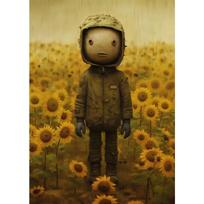 Vintage Lonely Boy Bot Toy Sunflowers Posters Wall Art Canvas Painting Nordic Poster Print Wall  for Kidsroom Nursery Decor 21cm×30cm NoFrame