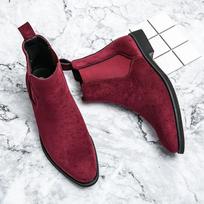 Chelsea Boots for Men Black Flock Ankle Business Round Toe Slip-On Mens Boots  Size 38-48 Men Shoes 38