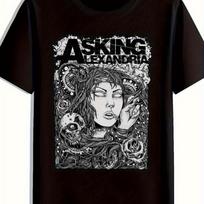 Summer Men Asking Alexandria Metal Core Band Pattern T-shirt Floral Print Edge Style Round Neck Short-sleeved T-shirt M
