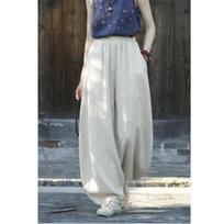 Female Bloomers Ramie Sand Fried Old Loose Relaxed Pants Literary Retro Cotton and Linen Meditation Tai Chi Pants L smėlis