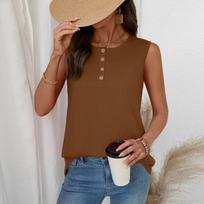 Women’s Sleeveless Button Front Casual Tank Top Loose Fit Round Neck Blouse Summer Lightweight Shirt for Daily Wear S ruda