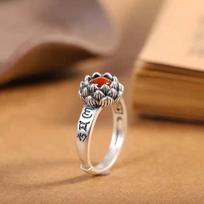 Women's Eight-Petal Lotus & Six-Character Mantra Adjustable Ring in Ethnic Chinese Retro Style Adjustable