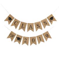 Class of  Jute Burlap Graduation Party Banner Classroom Decoration Backdrop Cotton Linen Banner 1set beige