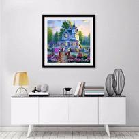 Deimantinė tapyba kryželiu „Gražus sodo namas“ 3D deimantinis siuvinėjimas Kalnų krištolas 30x30CM gray