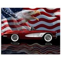 5D PASIDARYK pats deimantinė tapyba Amerikos vėliava Automobilis Pilnas apvalus deimantinis siuvinėjimas 20X30CM