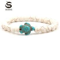 SCIONE 14 modelių žalia turquoise vėžlys įvairių natūralaus akmens vyriškos ir moteriškos elastinės apyrankės 3 įvairiaspalvis