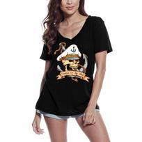 Moteriški marškinėliai su V kaklo laivo kapitonu – Skull Sailor – Sea Love S juoda