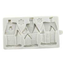 Christmas House Snow Silicone Mold Resin Kitchen Baking Tools Dessert Pastry Lace Decoration DIY Chocolate Cake Fondant Moulds pilka