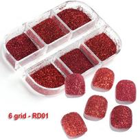 6 Grids Red Sugar Sand Nail Glitter Powder Shiny Fine Dipping Dust Round Sequins Wedding New Year Manicure Decoration gray