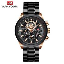 VA VA VOOM vyriškas laikrodis Populiariausias prabangus sportinis kvarcinis vyriškas laikrodis, visiškai plieninis, vandeniui atsparus chronografinis rankinis laikrodis vyrams Relogio Masculino Stainless steel rožinio aukso spalvos/juoda