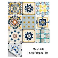 10pcs Bohemian Style Tile Stickers Kitchen Backsplash Oil-proof Bathroom Waterproof Home Decor Wall Decal Peel & Stick Art Mural 10cmX10cmX10pcs